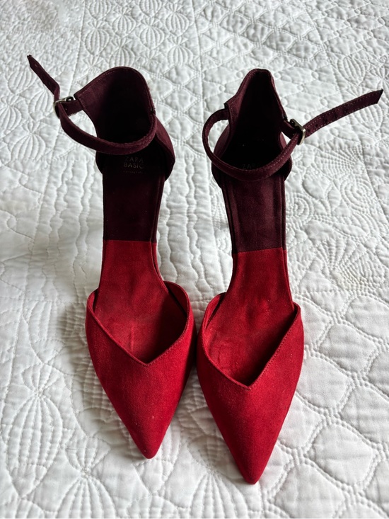 Zara Shoes - Zara Ankle-Strap Pointed Toe Heels in Red - Women's SZ 6 Polished Old Money